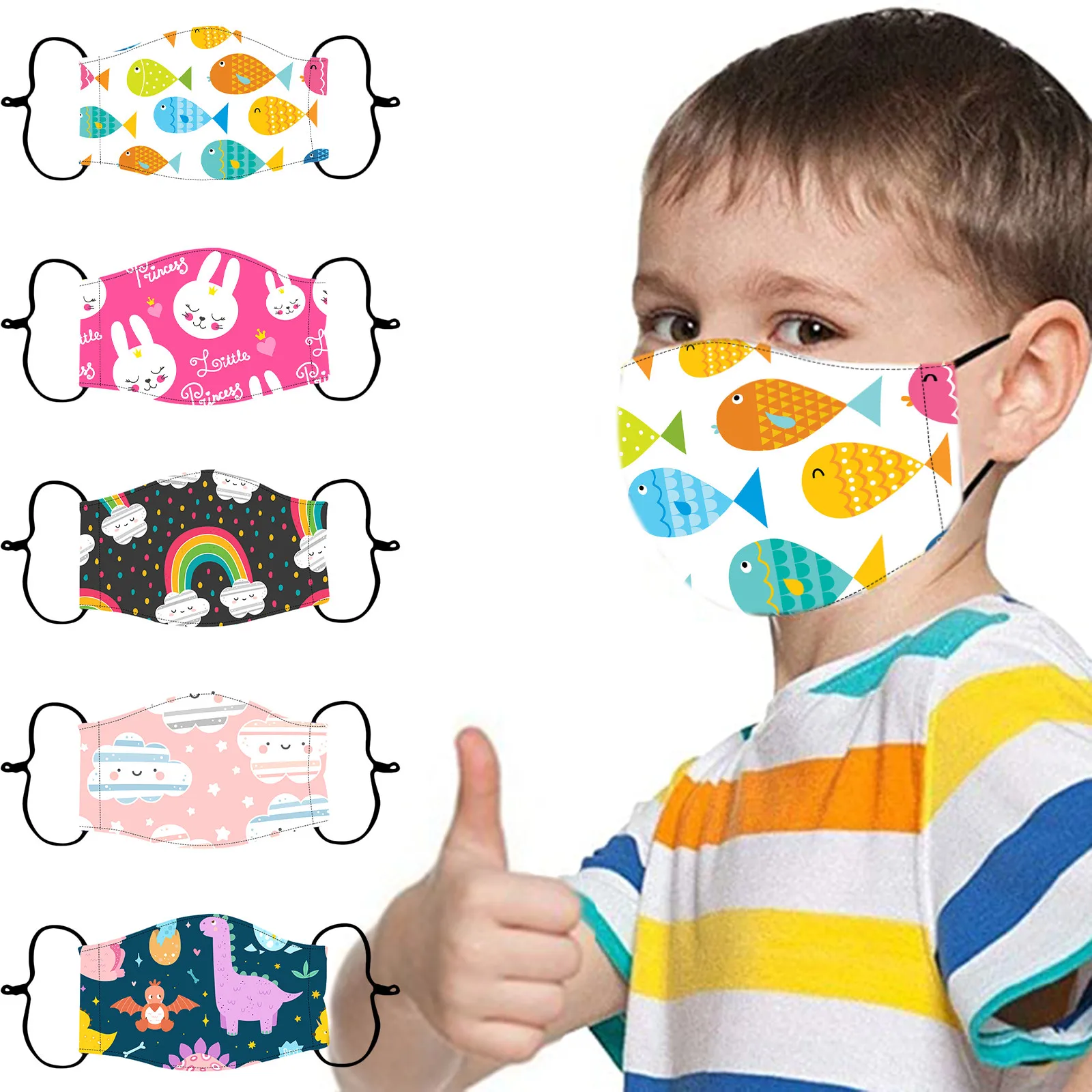 5pcs Kawaii Children Masks Mascarillas Kids Child Cartoon Rainbow Football Printed Mouth Face Breathable Masque | Красота и здоровье