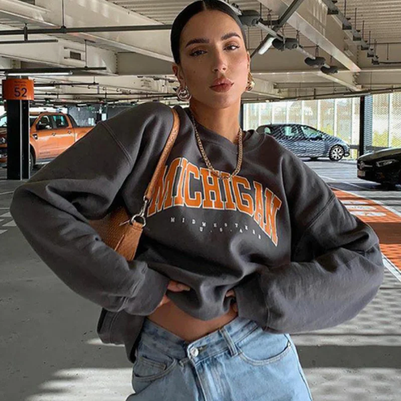 

Vintage Sweatshirts Long Sleeve Cotton Pullovers Letter Print Casual Loose Top Autumn 90s Sweatshirt Women Tracksuits Streetwear
