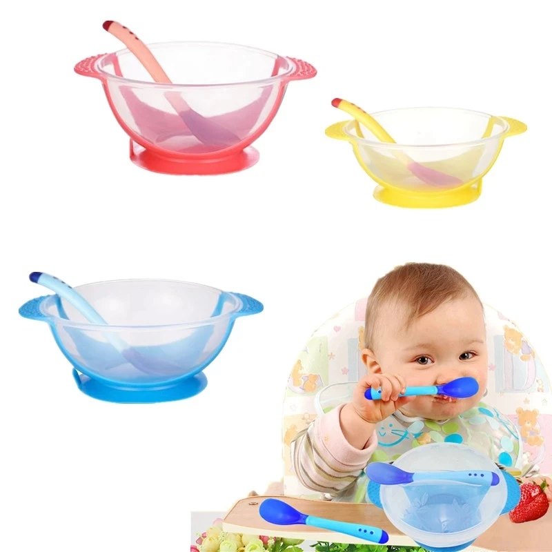 

Feeding Bowl Baby Feeding Set Sucker Bowl Spoon Temperature Sensing Baby Tableware Learning Dishes Assist Food Bowl Children