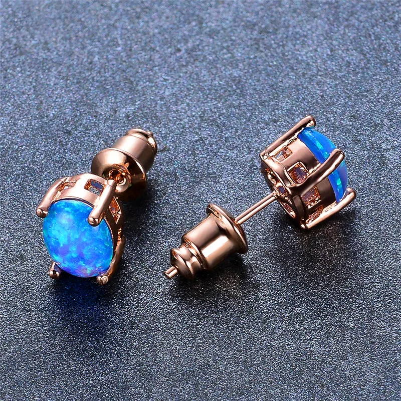 

Boho Female White Blue Green Opal Stone Earrings Gold Silver Color Stud Earrings For Women Trendy Bride Oval Wedding Earrings