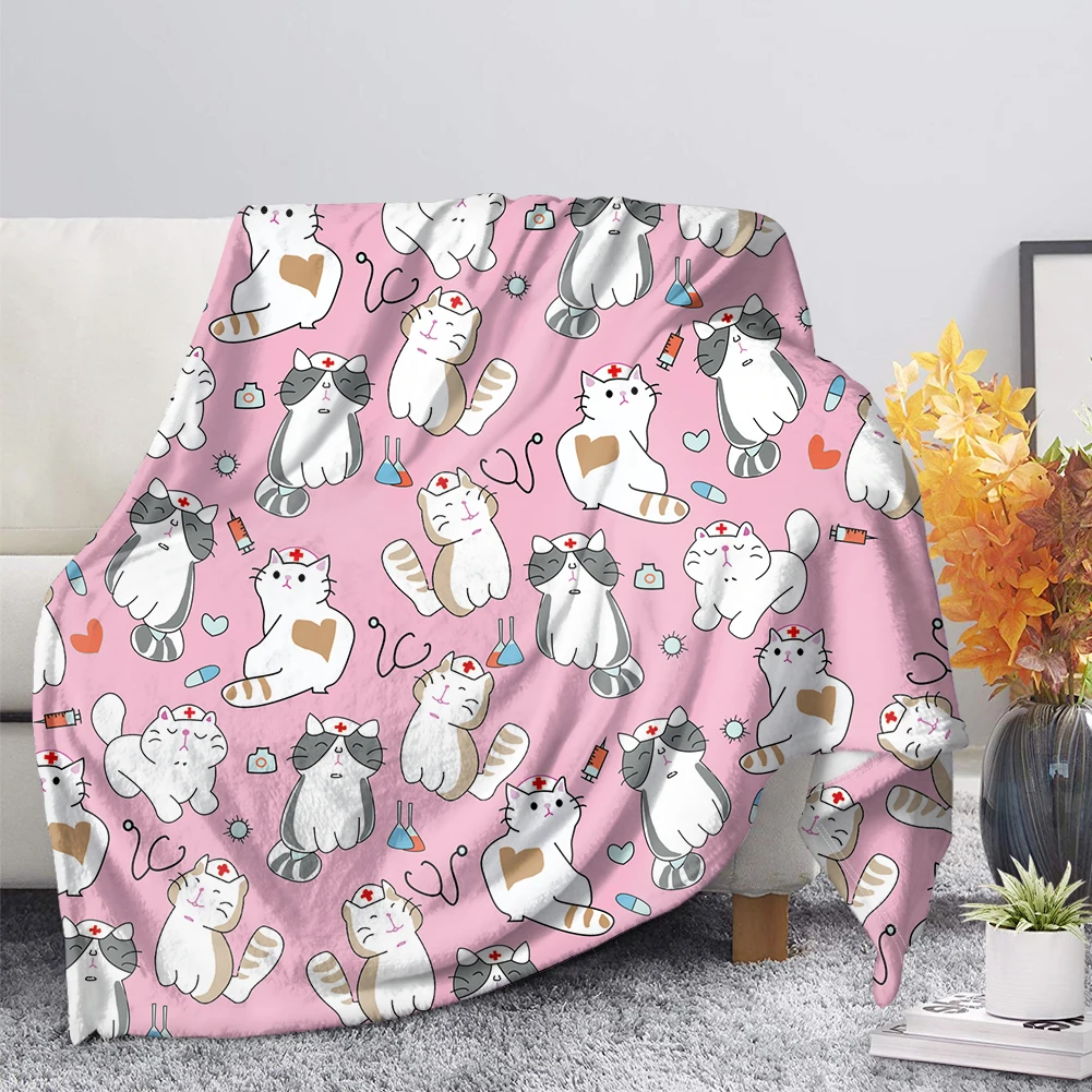 

Upetstory Pink Nurse Cat Print Throw Blanket Print on Demand Sherpa Blankets Soft for Sofa Customized DIY Plush Thin Quilt