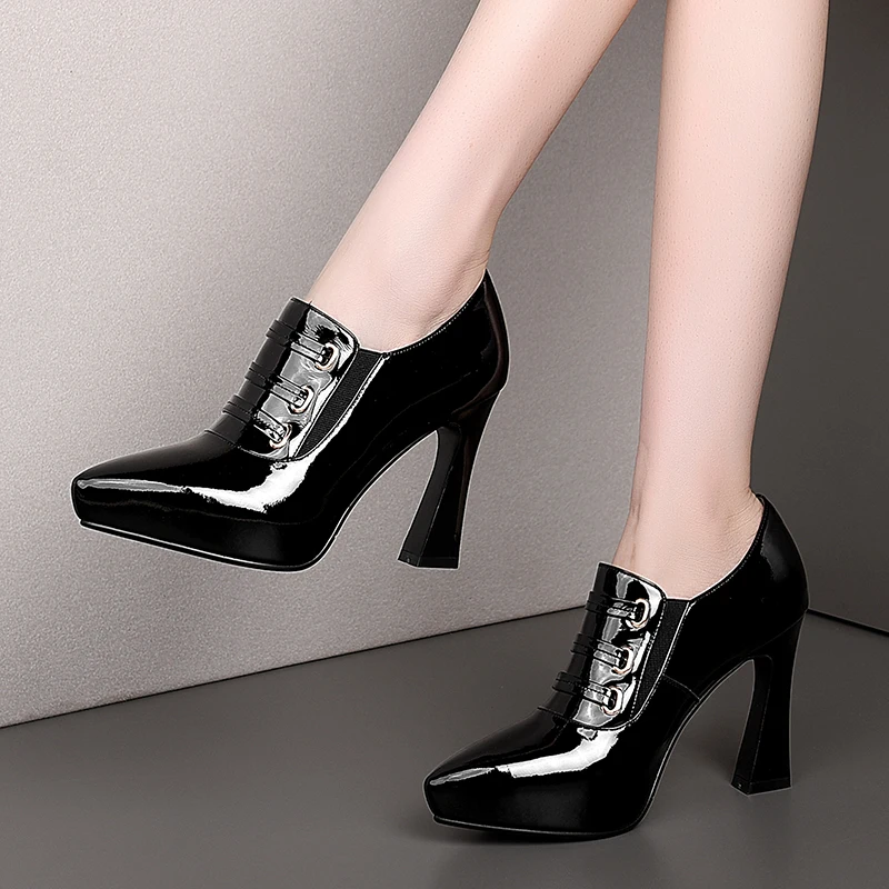 Женские демисезонные туфли на высоком каблуке 10 см с острым носком Простые