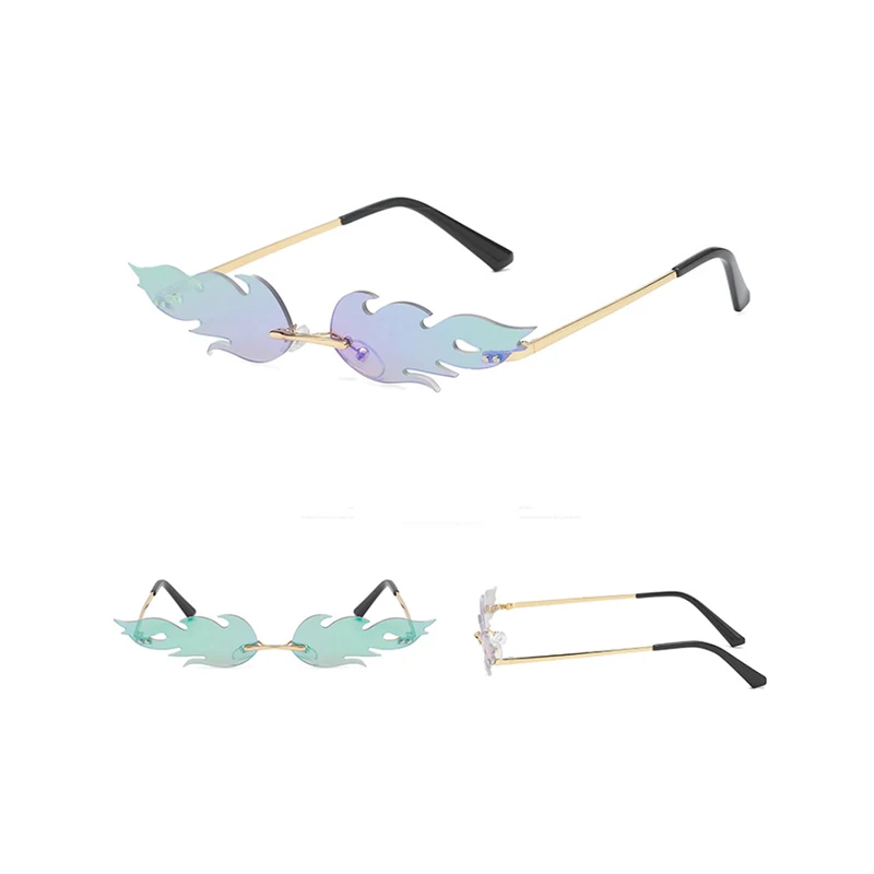 Модные солнцезащитные очки с огненным пламенем женские волнистые без оправы