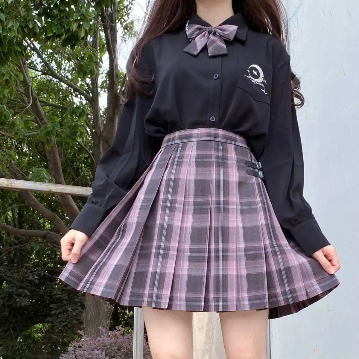 Школьная форма для девочек, плиссированные юбки, японская школьная форма, с высокой талией, трапециевидная юбка в клетку, сексуальная форма ...