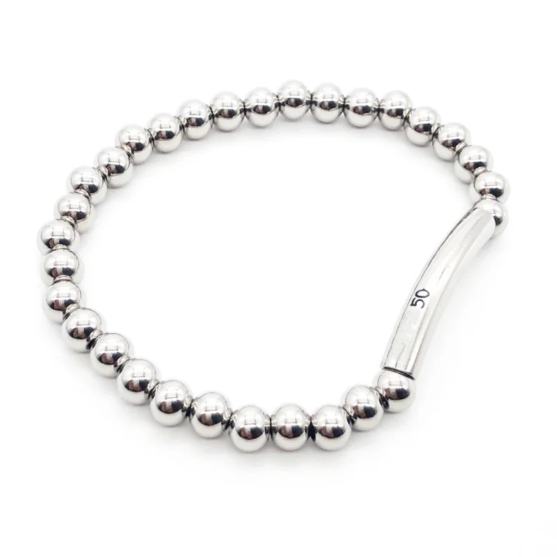 

Fashion Brand Stainless Steel Simple 6mm Bead Chain Round Tube Lettering Man Woman Bracelet UNO Jewelry