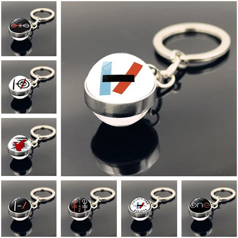 

Pop Rock Band Twenty One Pilot Double-Sided Glass Ball Keychain Pendant Metal Keychains Pendant Keyring
