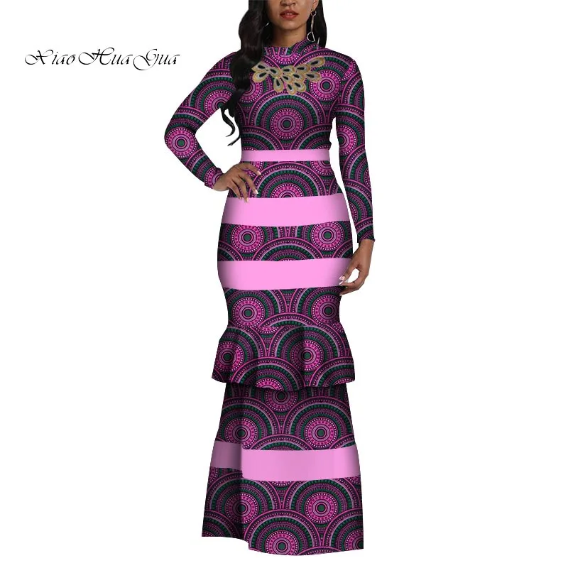 Модные африканские Платье с принтом для девочек женщин длинным рукавом