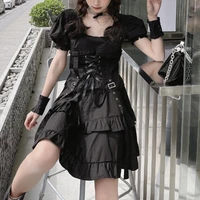 black short dress cool girl summer womens gothic lolita dress goth punk gothic girl harajuku bandage clothes mini dress