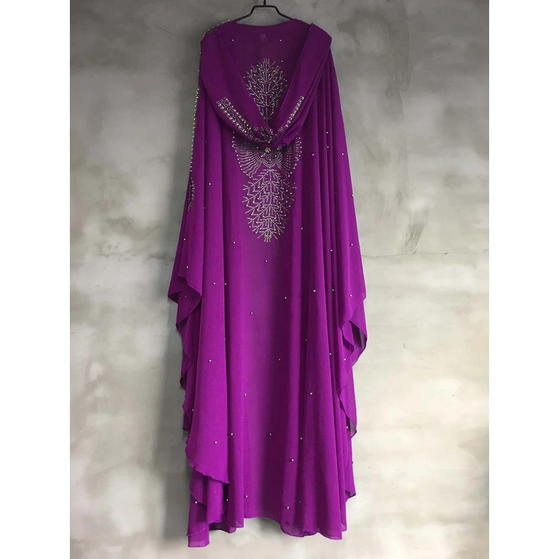 

Hijab Dress for Women African Style Solid Color Chiffon Diamond Gown Fashion Sexy Thin Loose Long Dresses Formal Party Clothes
