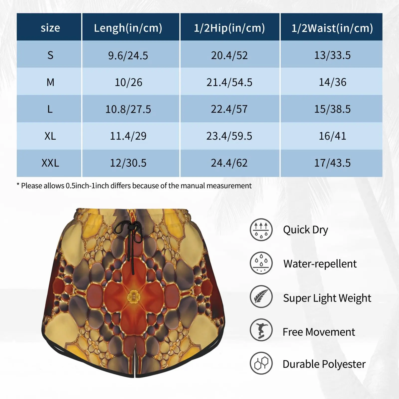 

Gold Ruby Stone Kaleidoscopic Swim Shorts Women Beach Shorts Kaleidoscope Spiral Kaleidoscope Festival Kaleidoscope