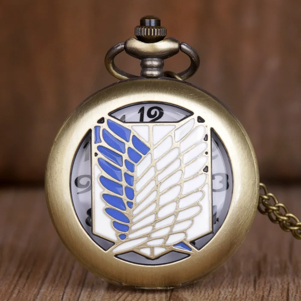 Ретро бронзовые карманные часы Attack on Titan Wings of Liberty раскладушка дизайн кварцевые карманные часы для мужчин женщин reloj de bolsillo