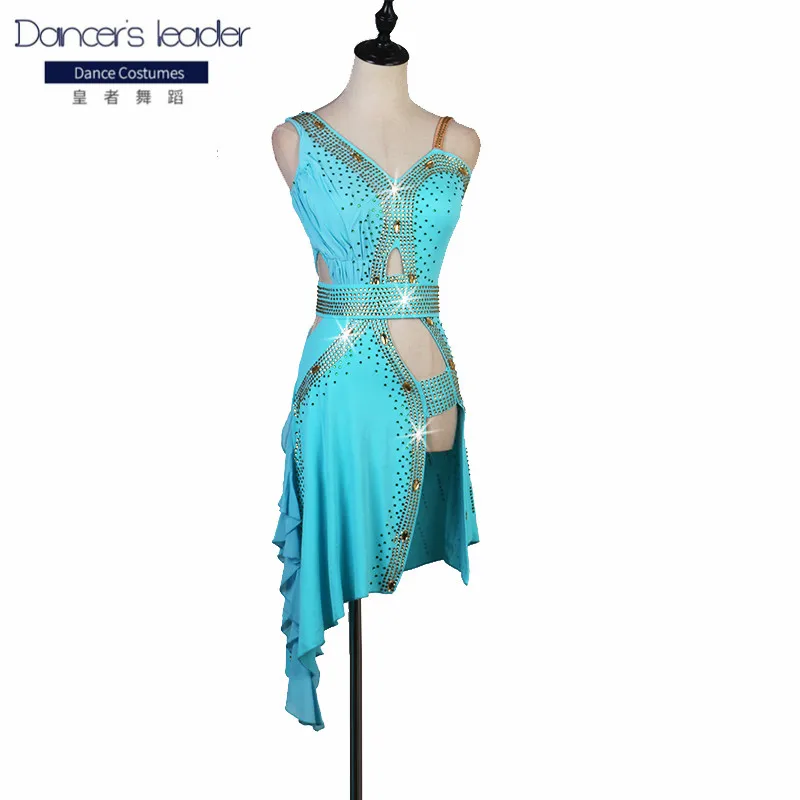 Женское платье с бахромой темно-зеленое для латиноамериканских танцев ажурная