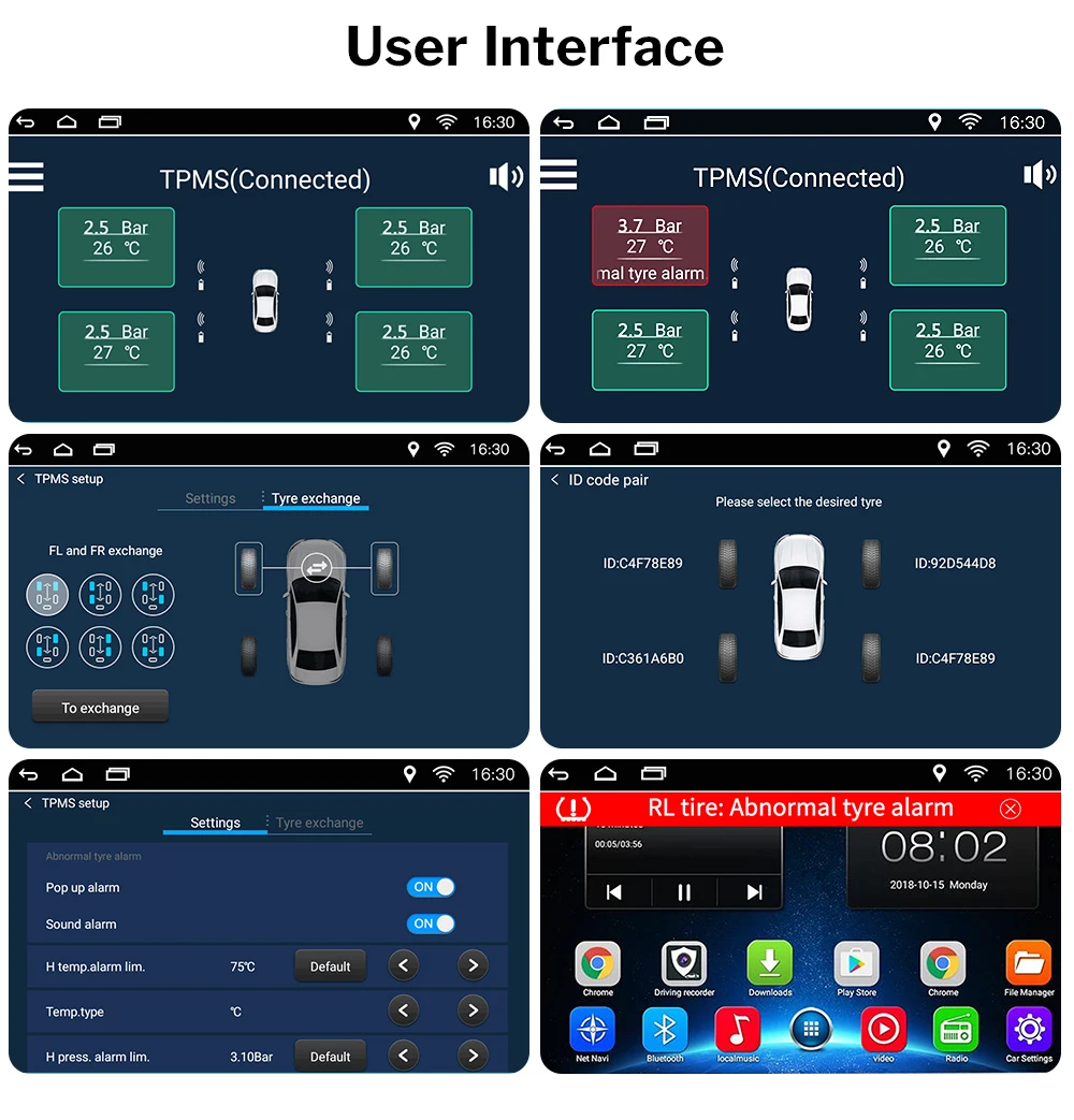Deelife USB Android TPMS система контроля давления в шинах Дисплей Сигнализация 4 датчика для Автомобильный dvd-плеер Android мультимедийный плеер