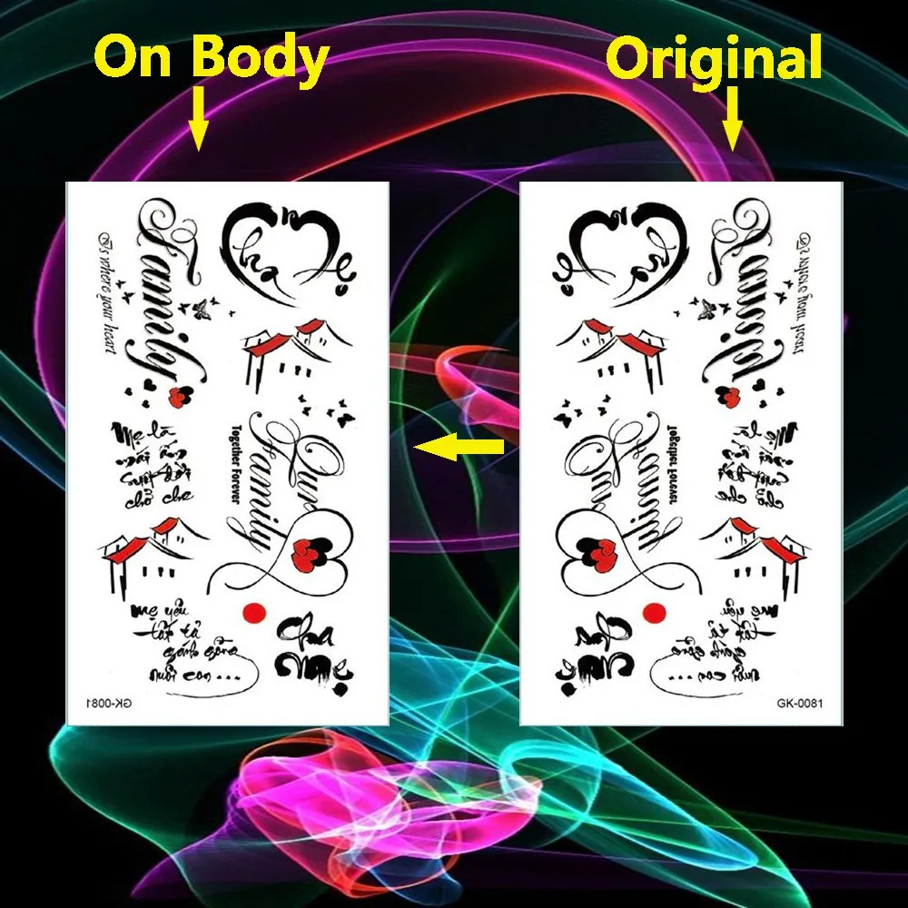 Каллиграфия тату наклейки сердце тело искусство ноги руки водонепроницаемые