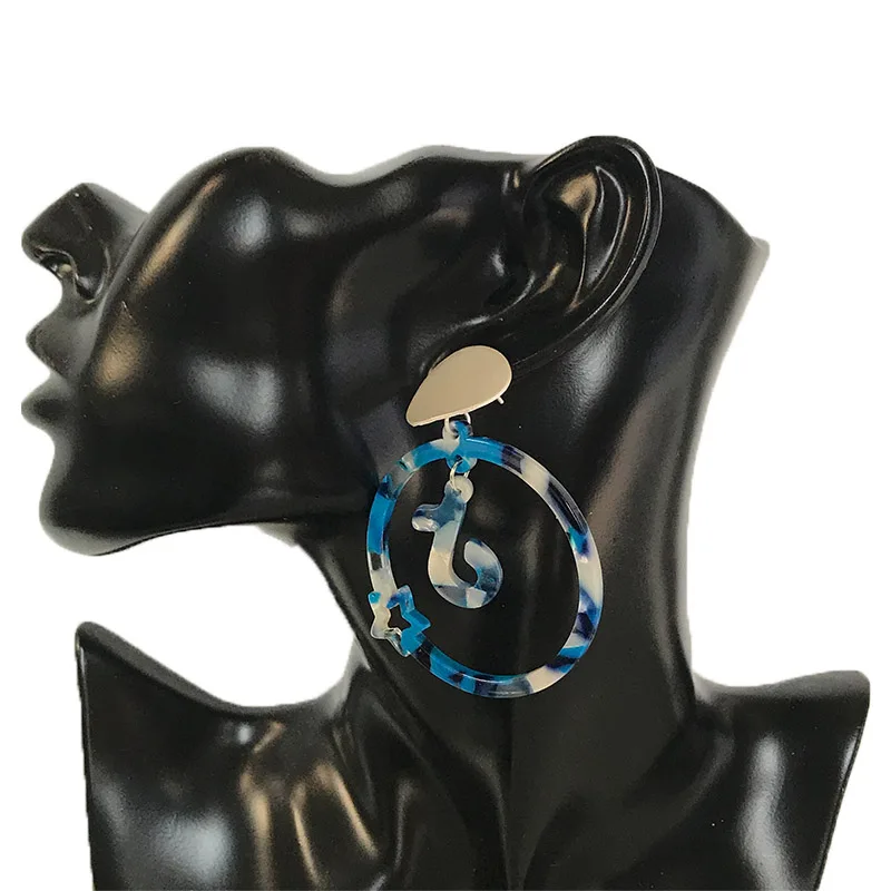 Cpop Fashion Geometric Music Acrylic Earrings for Women Acetic Acid Pentagram Pendant Dangle Leopard Resin Jewelry Gift | Украшения и