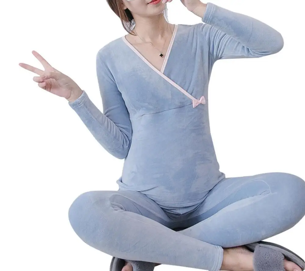 Зимняя Пижама для беременных комплекты ночного белья грудного вскармливания