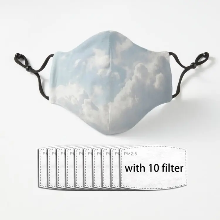 

White clouds Reusable Face Mask Protection Ventile Cotton Fabric Anti Dust With Filter Mask Safe Mouth Adul Cool Mask