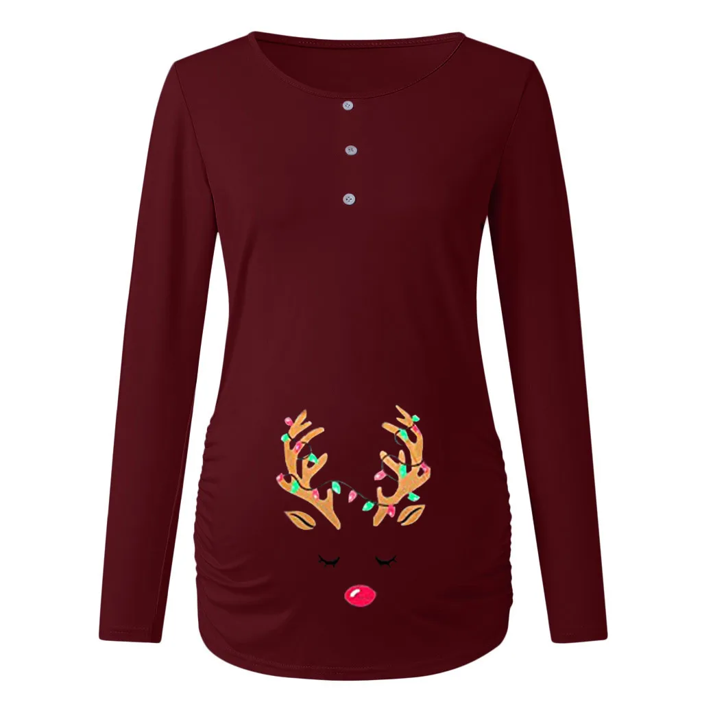 Женская рождественская Футболка с принтом Одежда для беременных блузка на