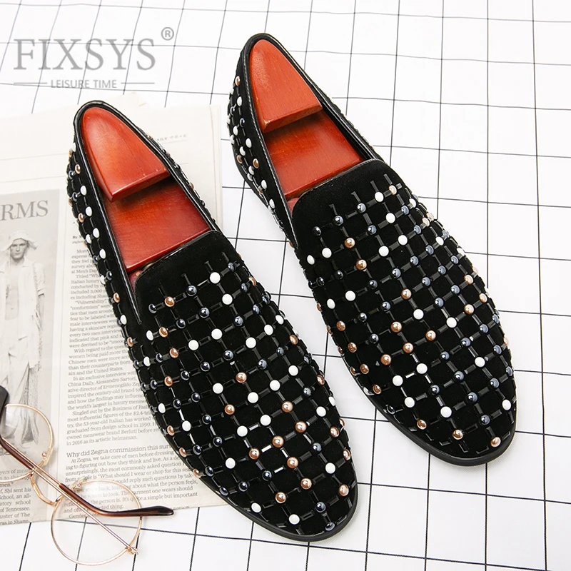 

Весенние классические туфли FIXSYS, замшевые лоферы стразы, мужская повседневная обувь, уличные блестящие туфли для вождения, мужская легкая о...