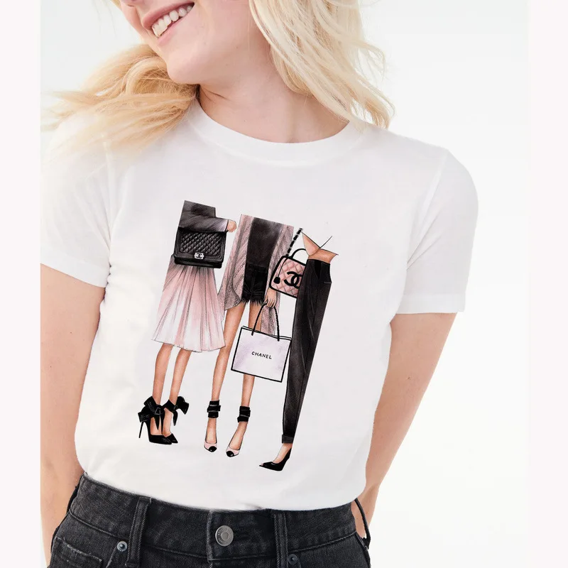 Женская футболка на высоком каблуке с принтом Vogue летняя короткими рукавами и