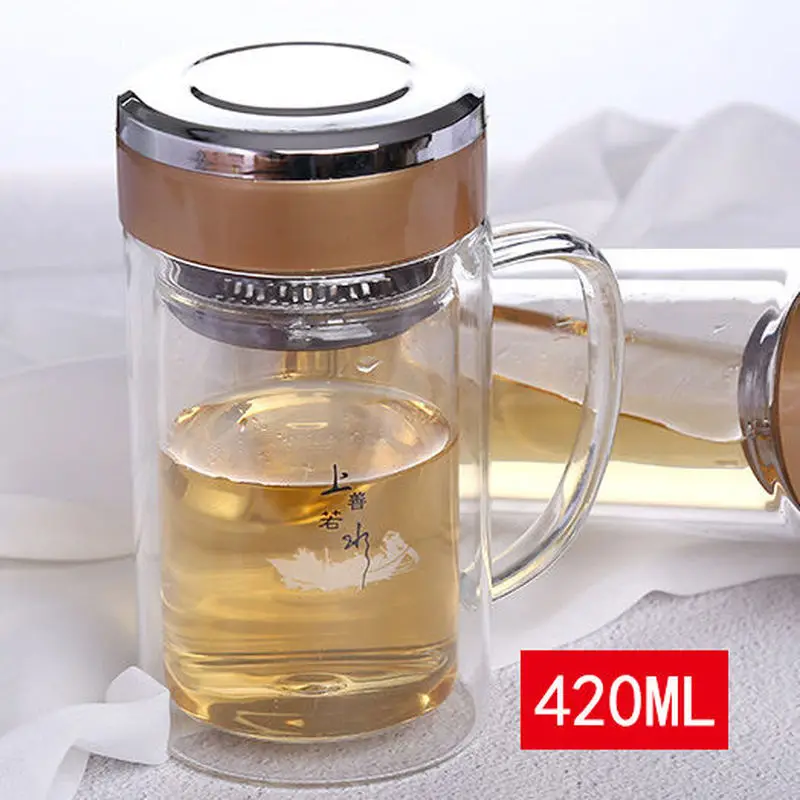 Стеклянная чашка для чая с крышкой микро изоляция двойная вместительная мужчин и