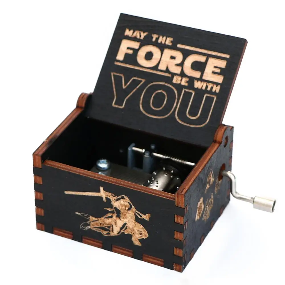 Антикварная деревянная резная музыкальная шкатулка ручной работы Черная