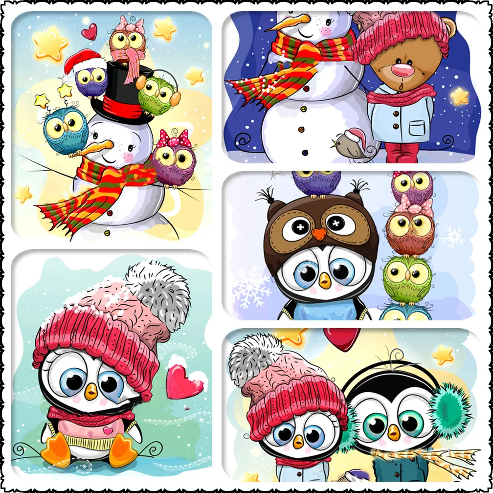 Снеговик Рождество Пингвин квадрат/круглые камни Животное Мультфильм Алмазная