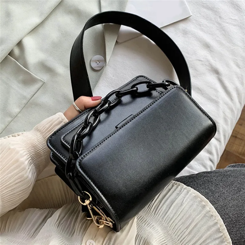 

Women Shoulder Bag PU Leather Women's Handbag Wide Shoulder Strap Messenger Bag Casual Solid Crossbody Bags For Women Bolsas