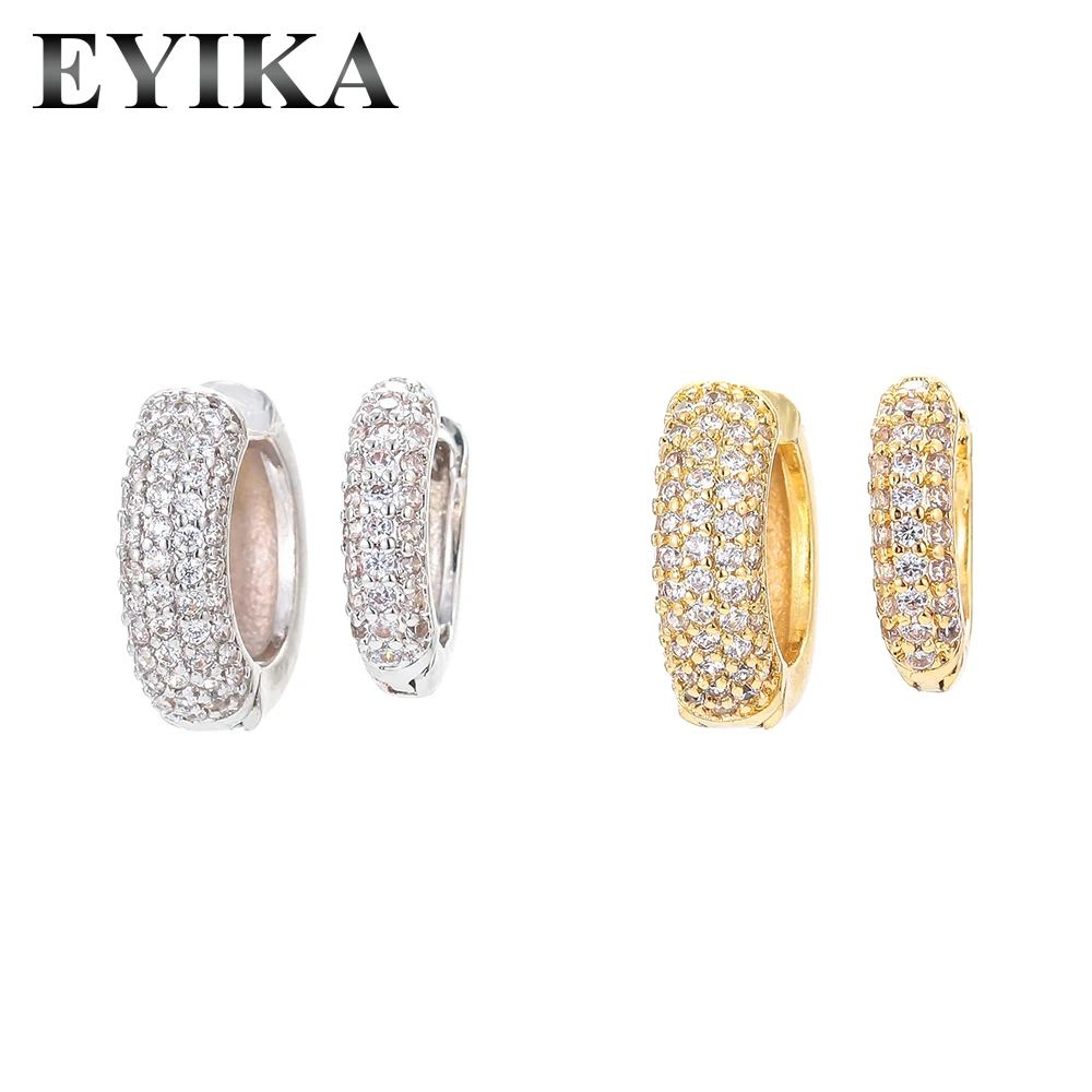 

EYIKA Classic Multiple Rows Filled White Cubic Zirconia Hoop Earring Charm Women Snake Huggie Earrings Gold Silver Color Jewelry