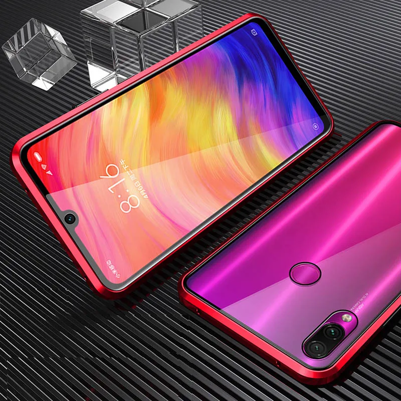 Встроенный Магнитный чехол стеклянный адсорбционный для Xiaomi Redmi Note 7 Pro передняя и