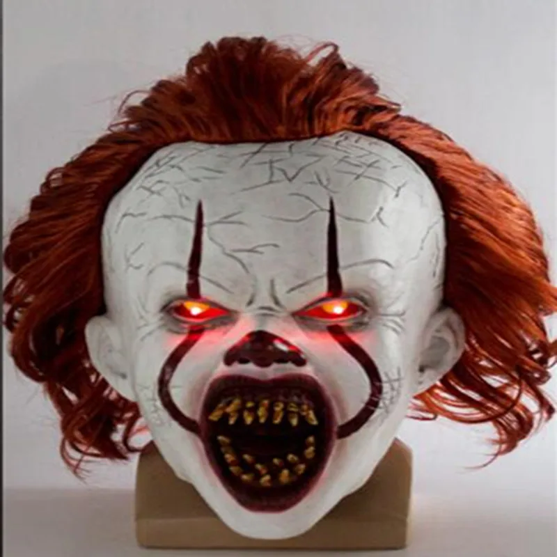 LED illumination Стивен Кинг это маска Pennywise ужас клоун Джокер маска глаза блестит клоун латексная маска Хэллоуин косплей костюм реквизит - Цвет: LED illumination
