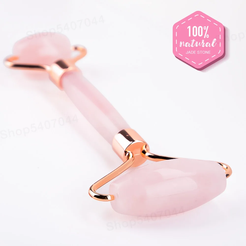 

2pcs Boxed Thicken Rose Quartz Jade Roller Massager For Face Natural Pink Guasha Board Scraper Rollers Facial Lifting Tool Set