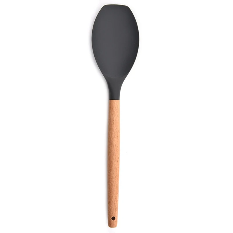 

5 Pcs Non-Stick Silicone Cooking Utensils Set with Natural Acacia Hard Wood Handle & 2x Mop and Broom Holder Wall Mount