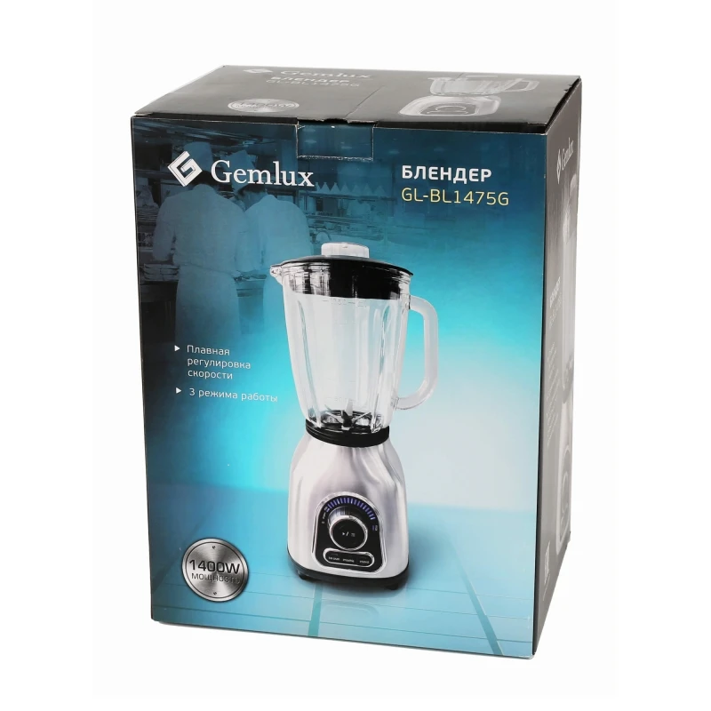 Блендер GEMLUX GL BL1475G (Мощность 1400 Вт 3 режима работы 1 стеклянный стакан емкостью 75 л