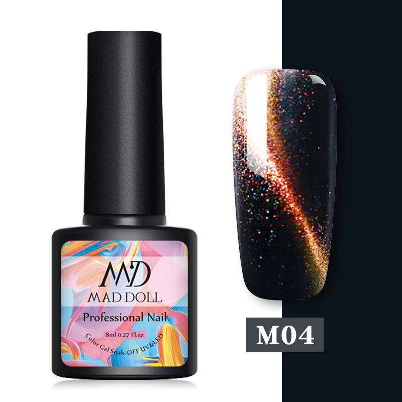 M04 MAD DOLL 8 мл Гель-лак для ногтей с эффектом «кошачий глаз» Магнитный впитывающий УФ гель-Лаки звездное небо нефритовый эффект лак черная основа необходимый маникюр декор - Цвет: M04