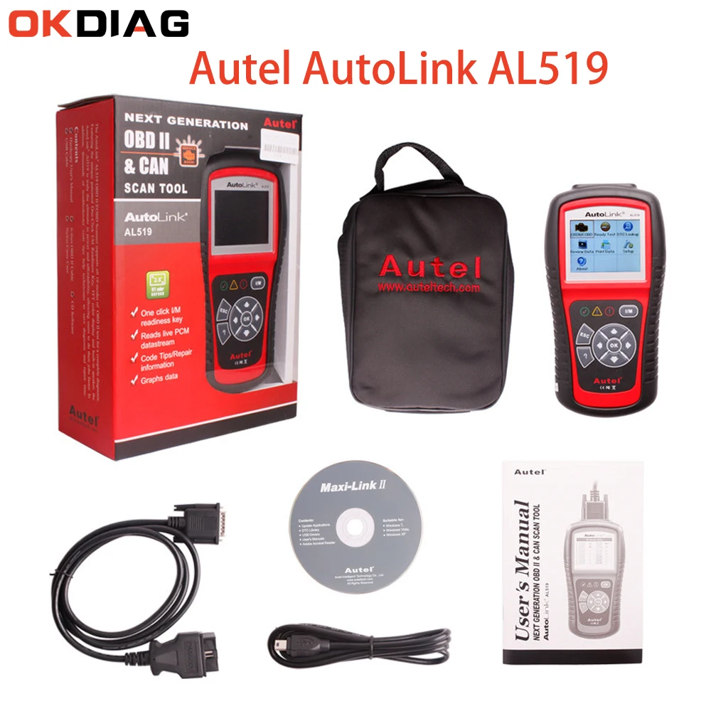 

Autel Autolink AL519 OBD-II And CAN Scanner Tool OBD2 Scanner Code Reader EOBD Fault Car Diagnostic Tool Multi-languages