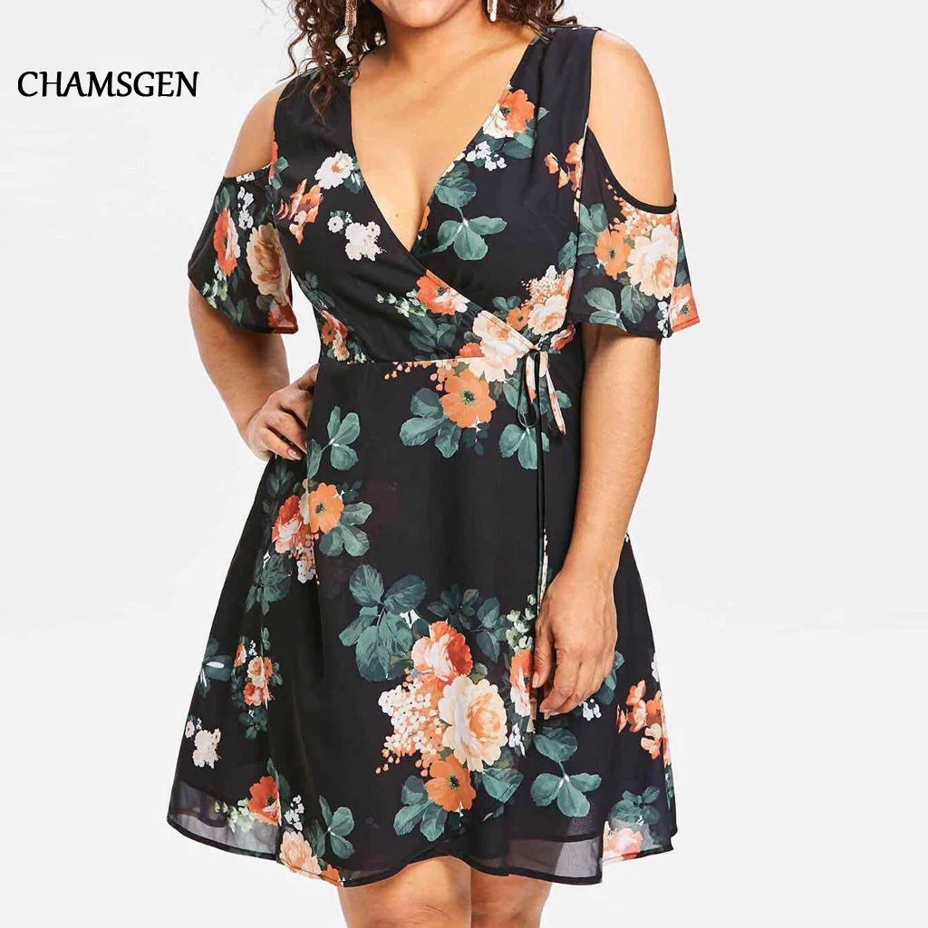 Женское платье с цветочным принтом повседневное шифоновое коротким рукавом