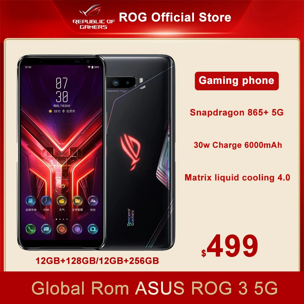 

Official Original ASUS ROG Phone 3 Global ROM 256GB Snapdragon 865 Plus 144Hz 6000mAh 64MP ROG3 NFC 5G Gaming Smartphone ZS661KS