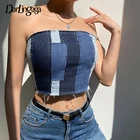 Женский укороченный топ Darlingaga, облегающий джинсовый топ с открытыми плечами, контрастный топ-бандо, лето 2019