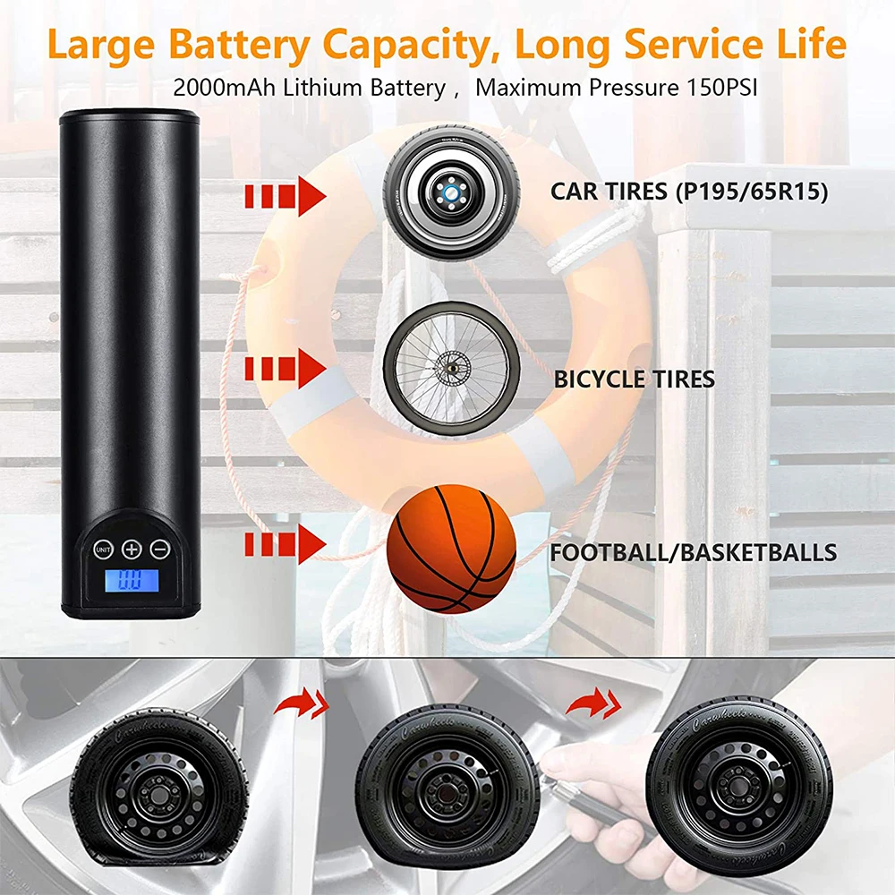 vender 12v 150psi Recarregável Bomba De Ar Inflator Pneu Sem Fio Portátil Compressor Digital Pneu Carro Bomba Para Pneus Bicicleta Carro Bolas