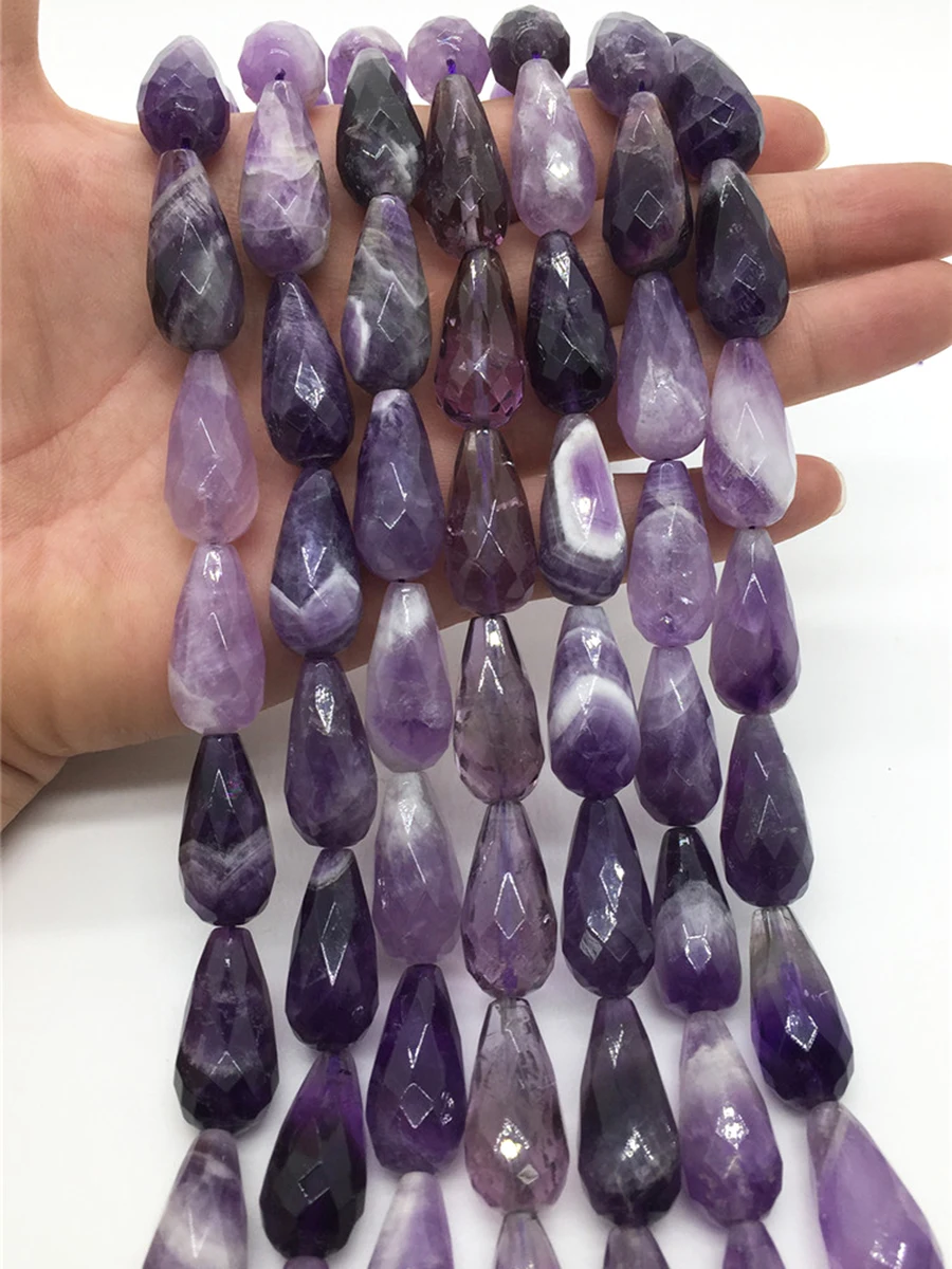 High Quality Natural Amethyst Purple Yaw Handmade Drop Beads Faceted Loose For Jewelry Making DIY Necklace Bracelet 15''12x26mm