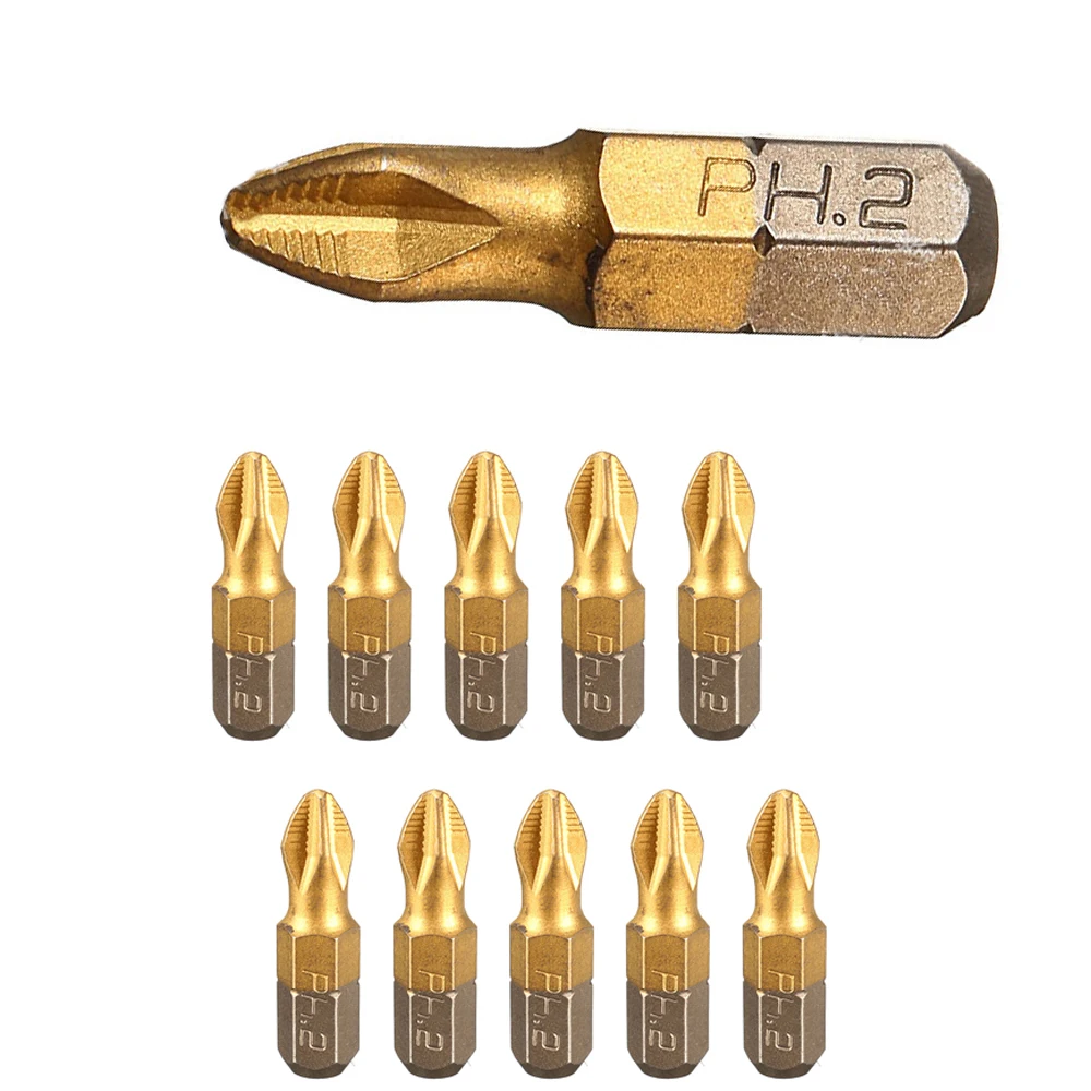 10 шт. сверла PH2 с титановым покрытием для электрической отвертки 50 мм 1/4 дюйма