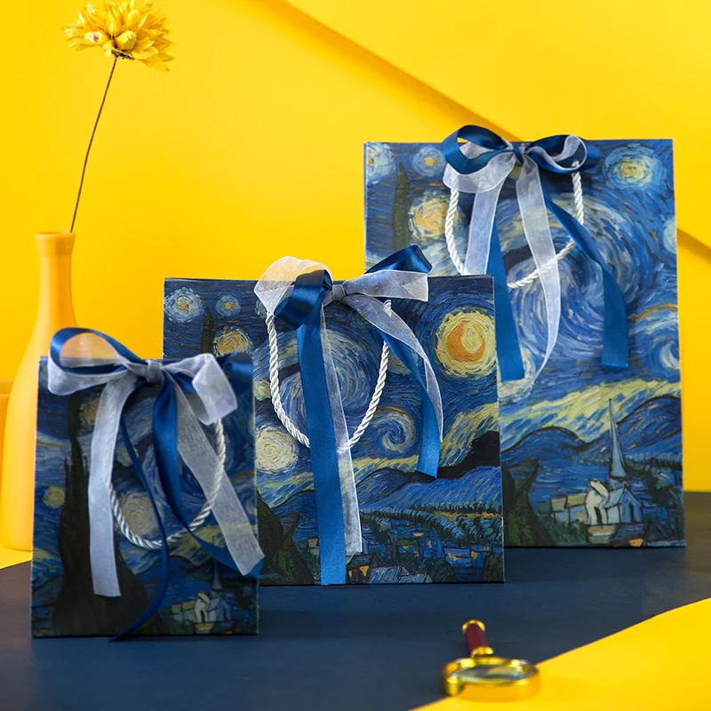 

5 шт./лот Подарочный пакет на День учителя серии Ван Гога Картина маслом бумажный пакет портативная упаковка изысканный белый картонный бум...