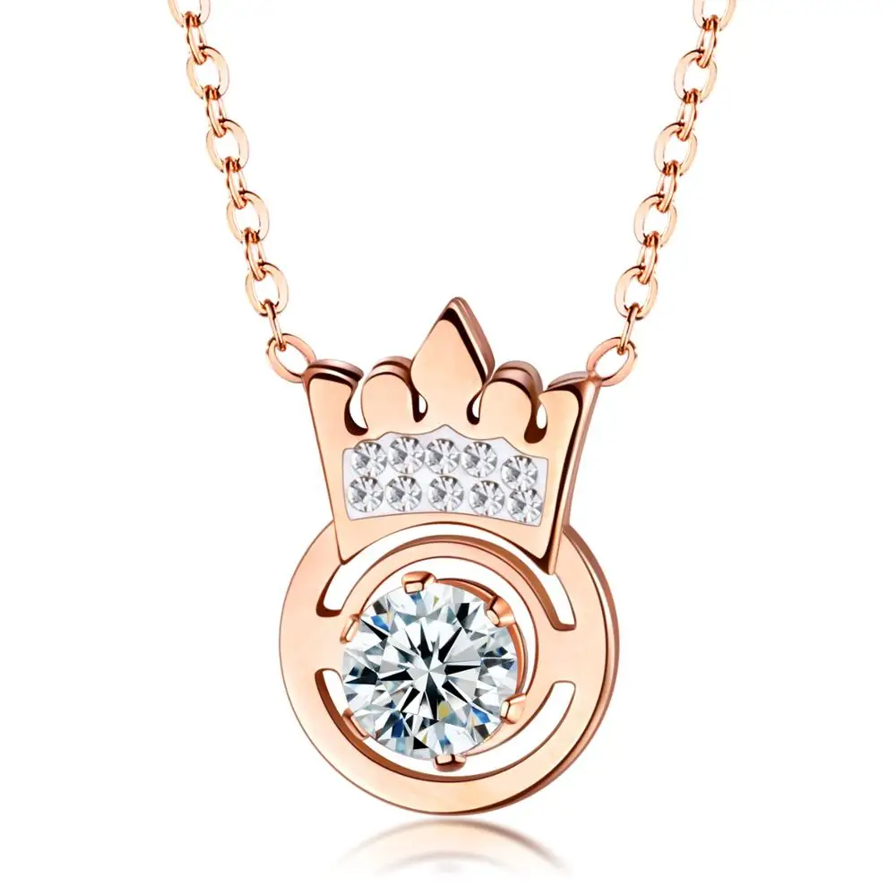 

Classic AAA CZ Crystal Crown Pendant Necklace Rose Gold Stainless Steel Wedding Neckalce Jewelry For Women Gifts