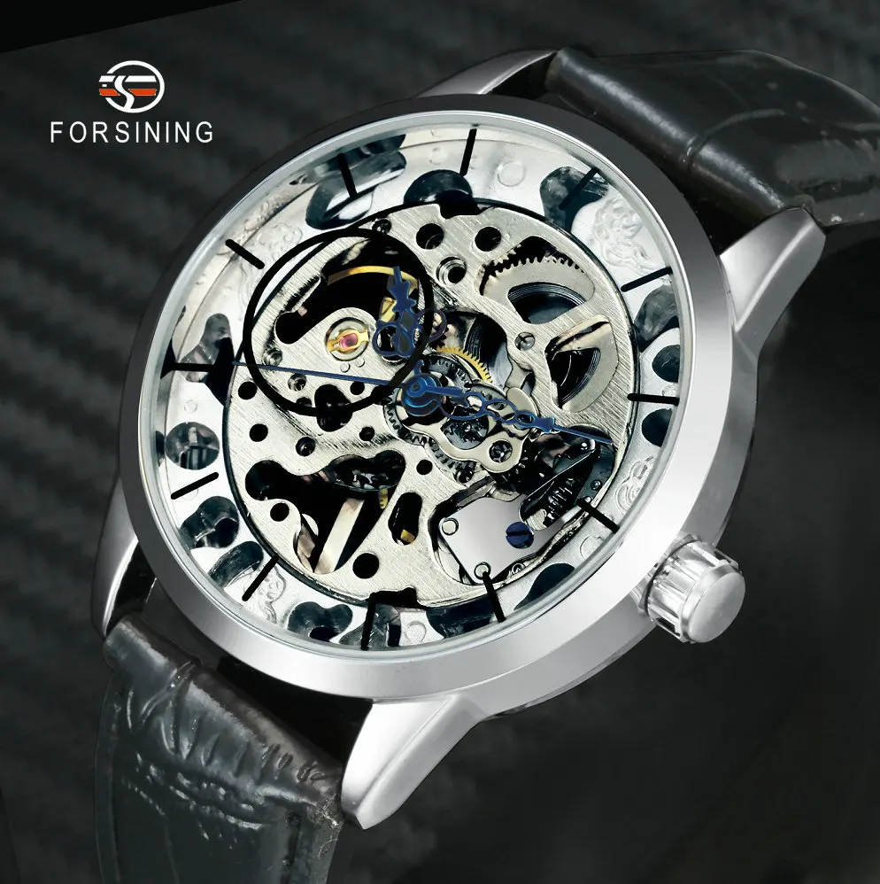 Мужские механические часы скелетоны WINNER в стиле ретро с кожаным ремешком и