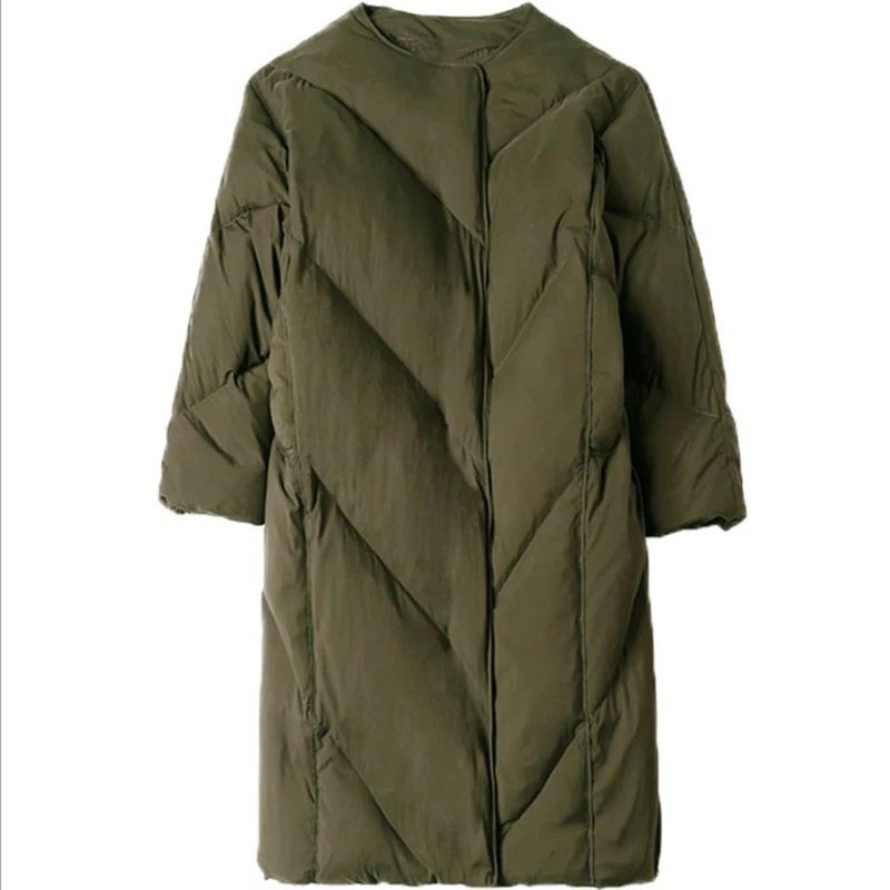 

New style winter female down jacket women No collar long cotton duck down clothes ladies black thick warm fashion green Overcoat