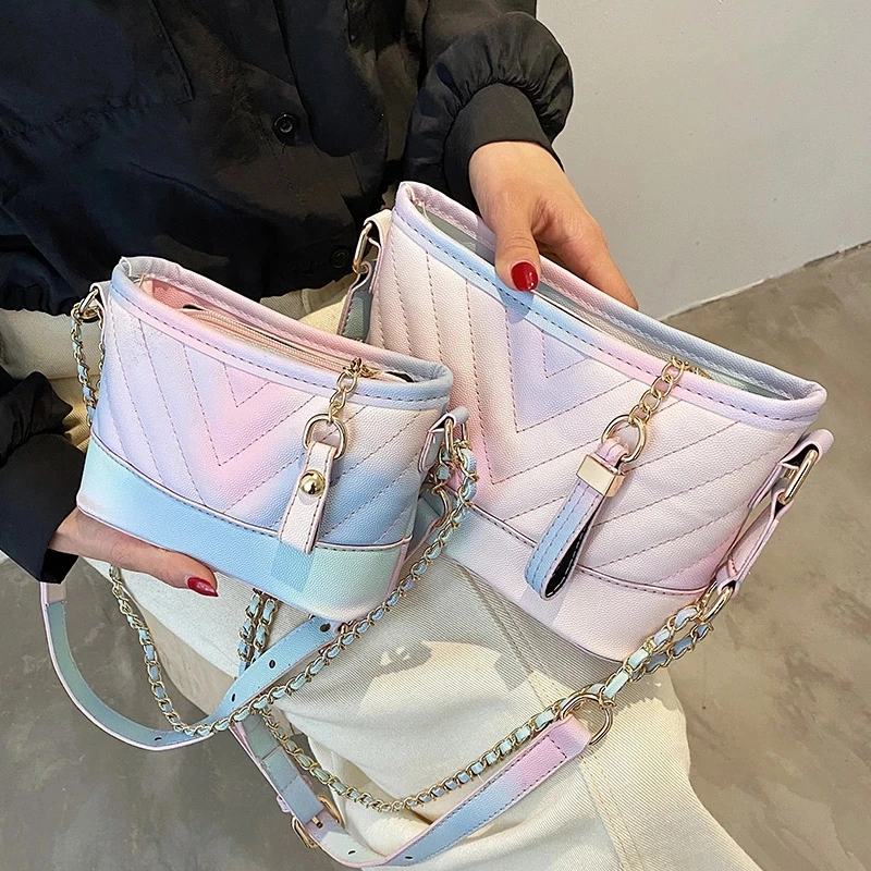 Женская сумка через плечо с V-образным вырезом из искусственной кожи градиентная