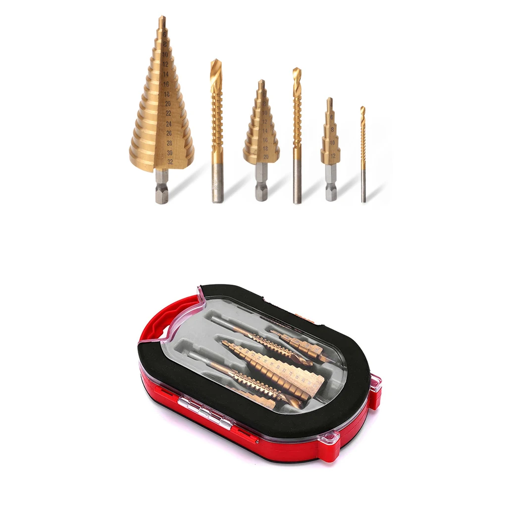 

6 Pieces Step Drill Bit Set Saw Cone Hole Openers Bevelling Portable Replacement Reusable Woodwork Metal Bench Tools