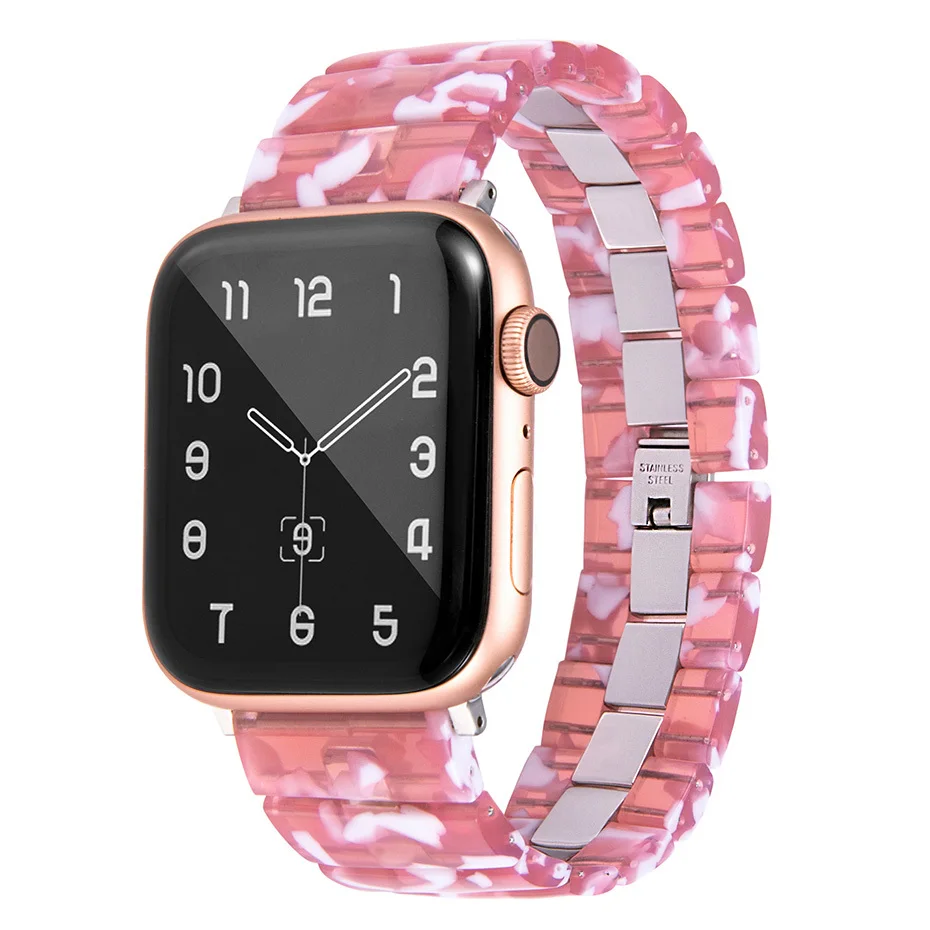 

FOHUAS Resin Stainless Steel strap for apple watch band 44mm 42mm bracelet iwatch Series SE 6 5 4 3 2 1 Wristband loop 40mm Rep