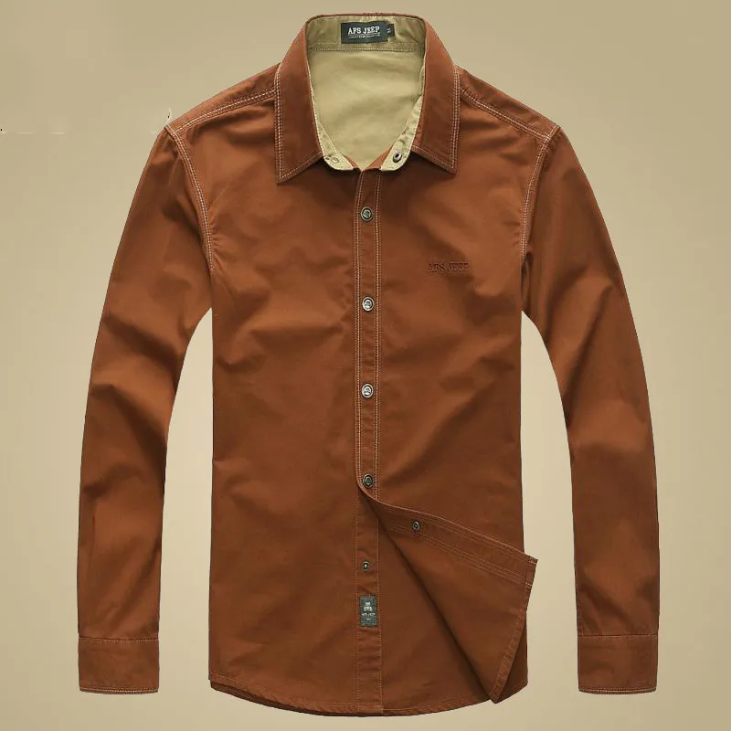 Рубашка мужская с длинным рукавом 100% хлопок в стиле милитари | Мужская одежда